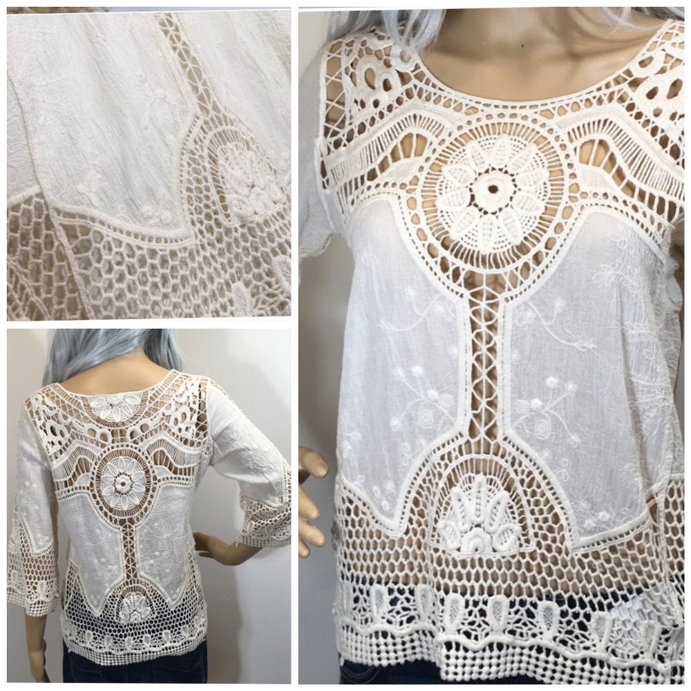 Anthropologie Taylor and Sage XS Cream Crochet Top